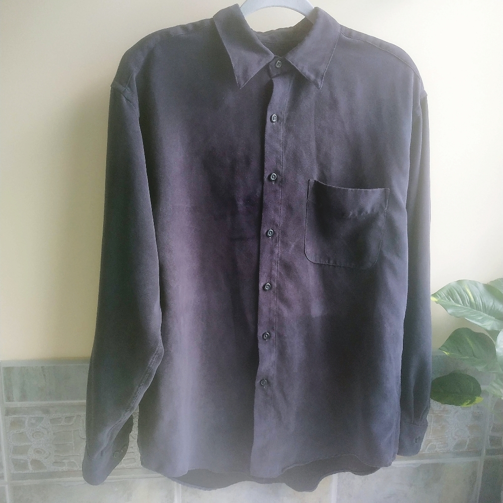 Blue Faux Suede LS button down shirt